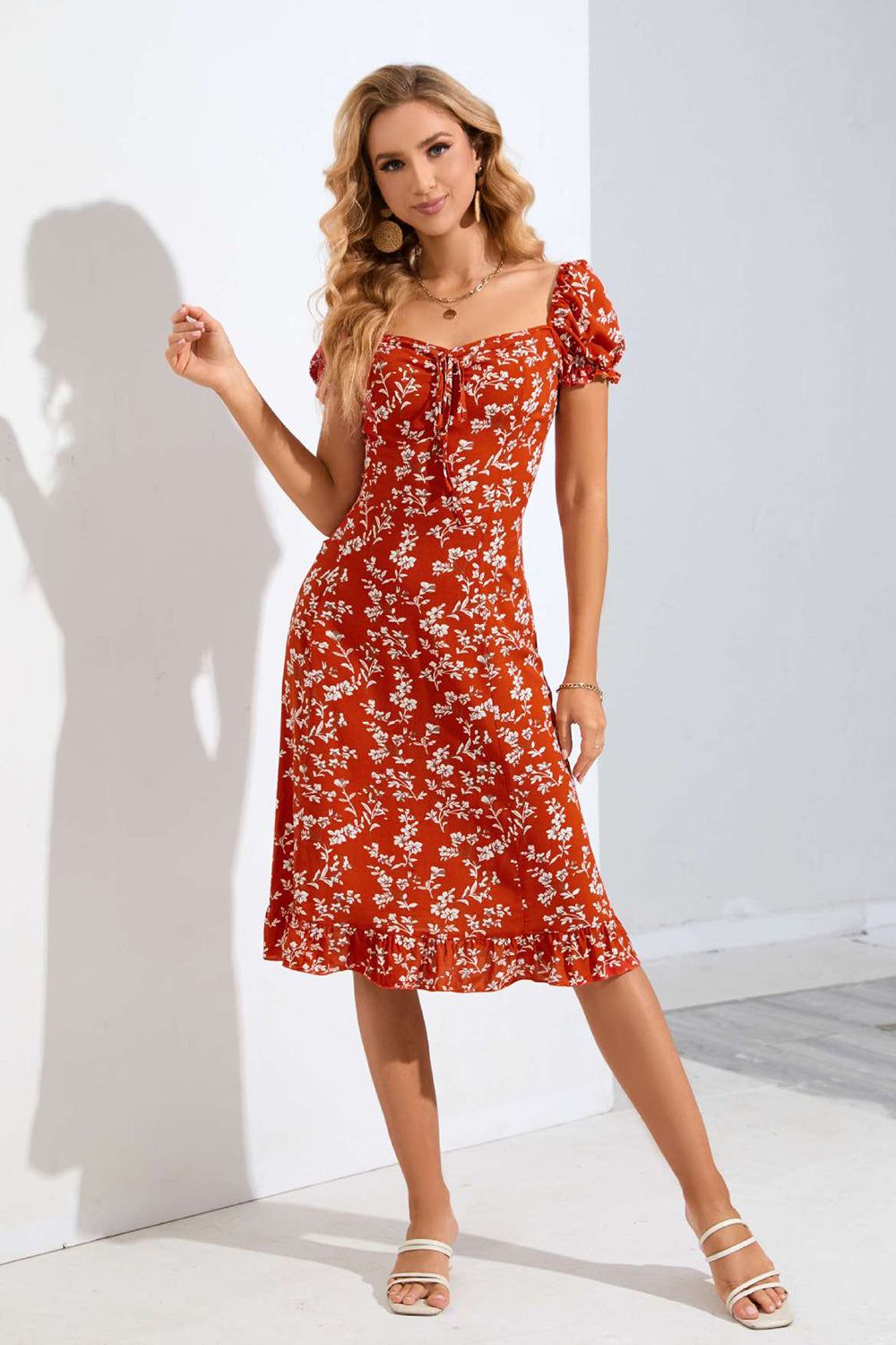 Red Floral Printed Summer Dress sold by Zapaka