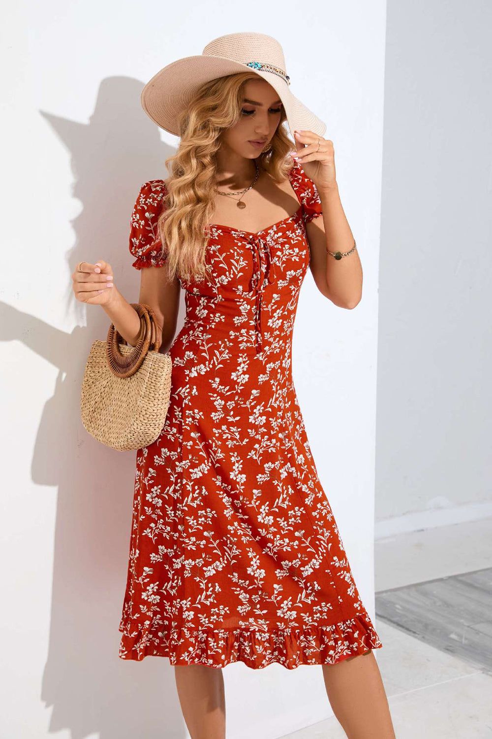 Red Floral Printed Summer Dress sold by Zapaka product image thumbnail 5