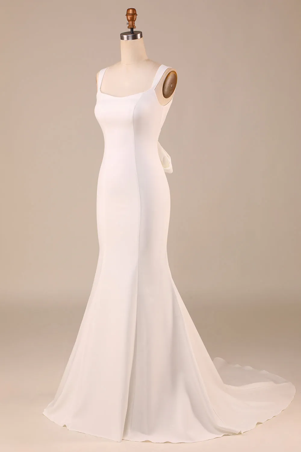 Simple Ivory Mermaid Wedding Dress with Back Bowknot sold by Zapaka product image thumbnail 3