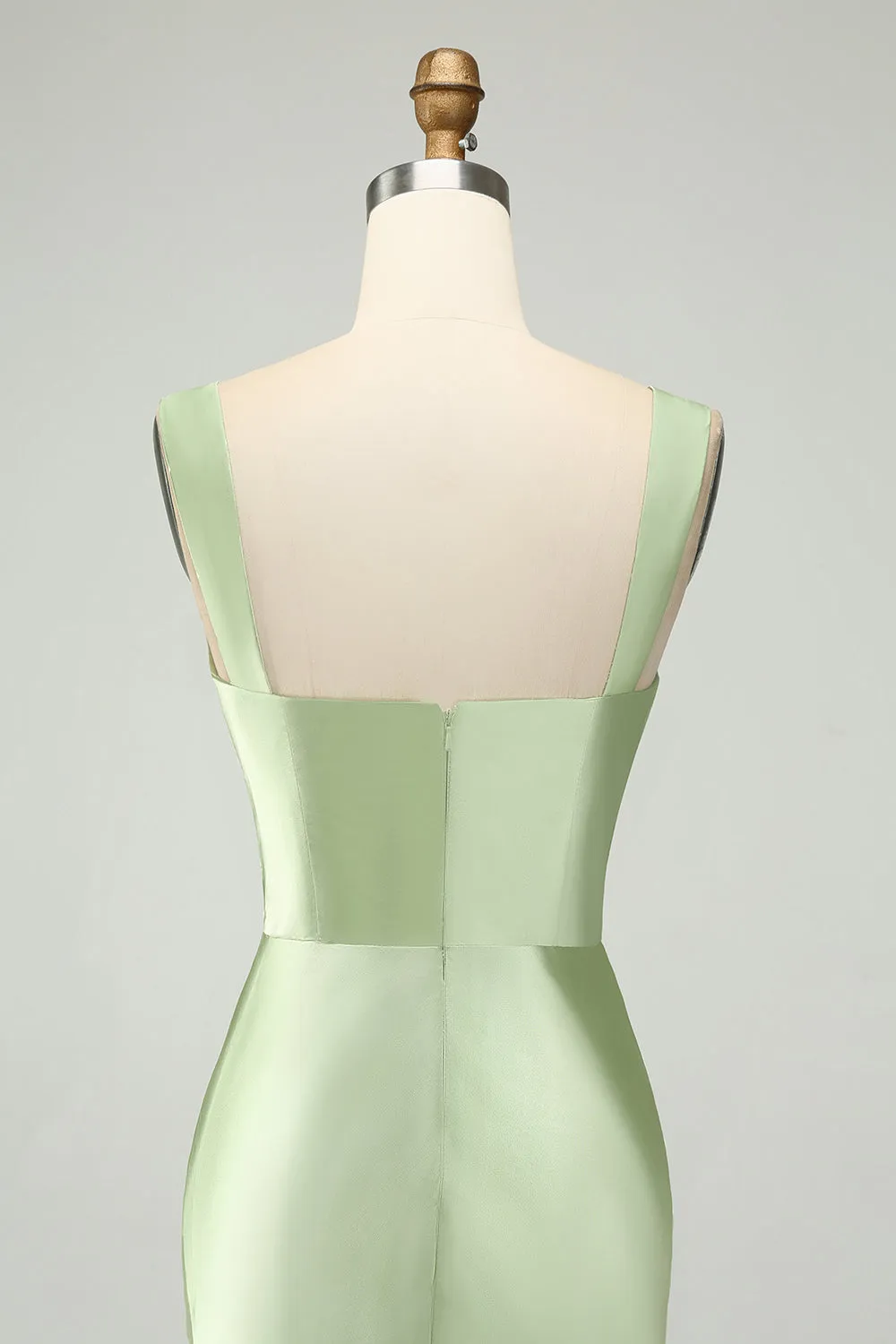 Green Satin Mermaid Long Bridesmaid Dress with Eyelash Lace sold by Zapaka product image thumbnail 5