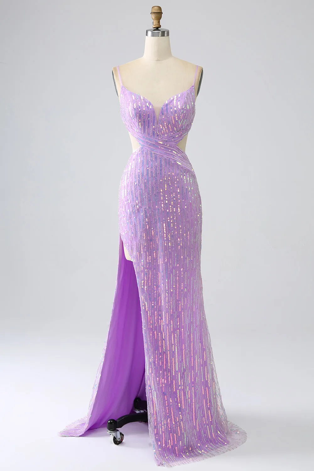Sparkly Mermaid Spaghetti Straps Sequins Prom Dress with Slit sold by Zapaka