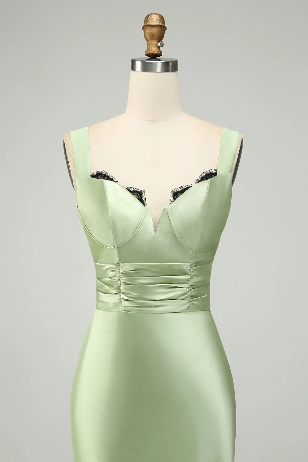 Green Satin Mermaid Long Bridesmaid Dress with Eyelash Lace sold by Zapaka product image thumbnail 4