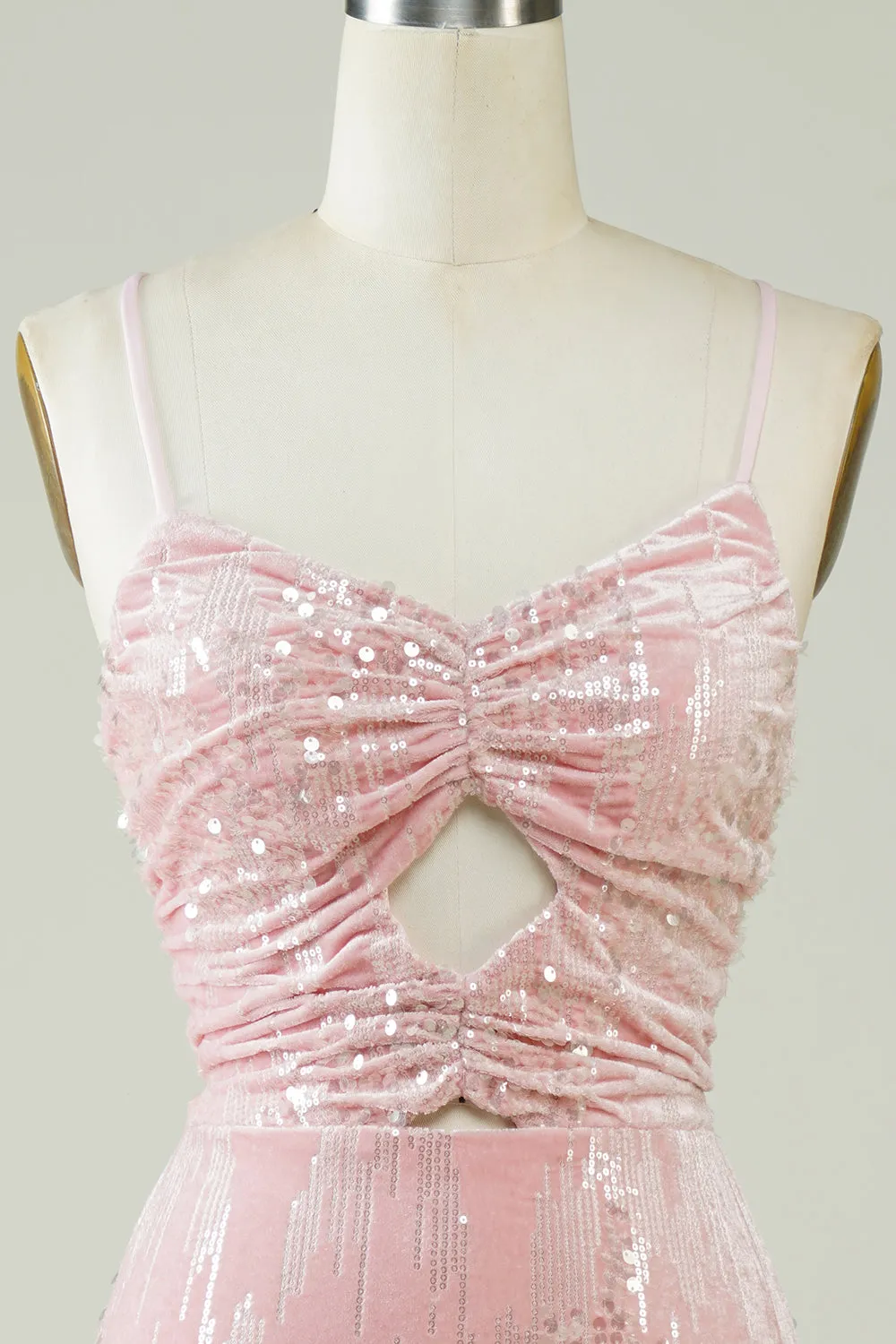 Velvet Sequins Pink Tight Homecoming Dress with Hollow-out sold by Zapaka product image thumbnail 4
