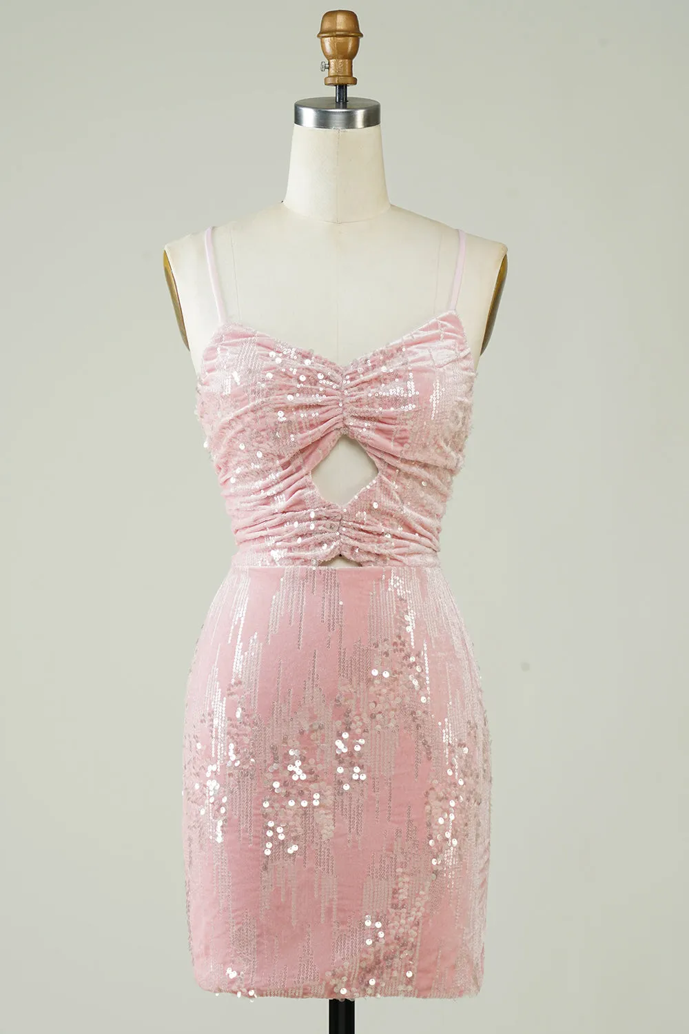 Velvet Sequins Pink Tight Homecoming Dress with Hollow-out sold by Zapaka
