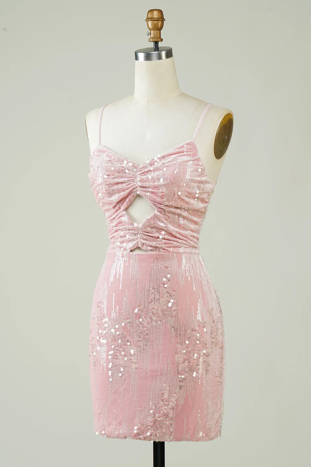 Velvet Sequins Pink Tight Homecoming Dress with Hollow-out sold by Zapaka product image thumbnail 3