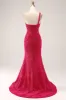 Sparkly Fuchsia Mermaid One Shoulder Long Sequin Prom Dress with Slit sold by Zapaka