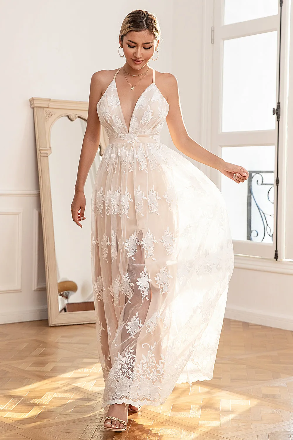 White Lace Long Prom Dress sold by Zapaka product image thumbnail 5