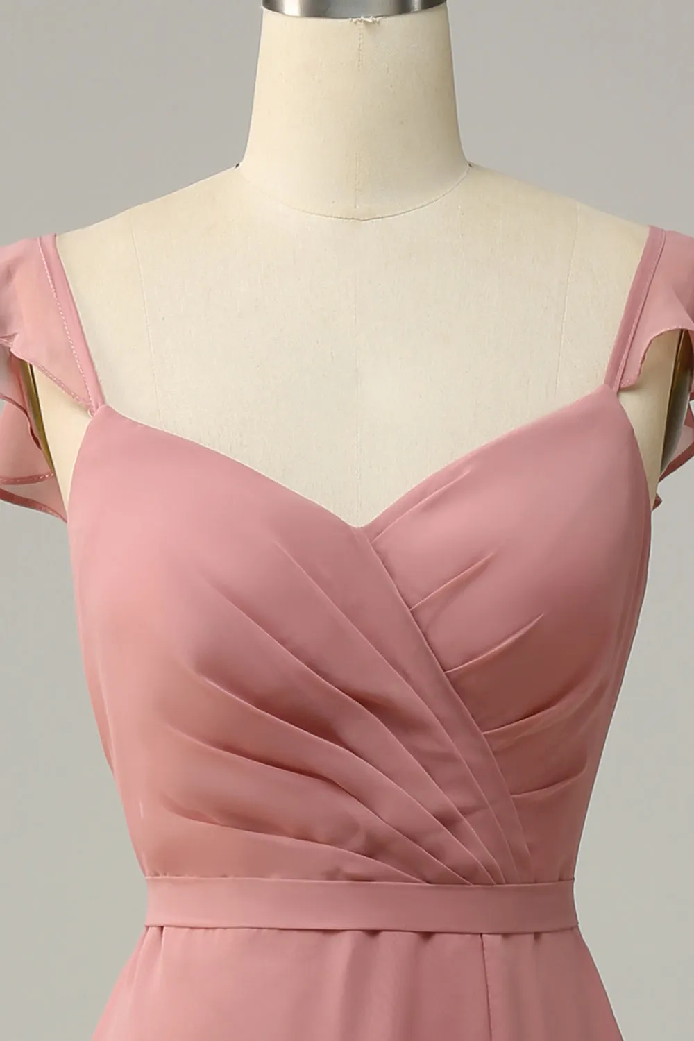 Dusty Rose A Line Ruffles Long Bridesmaid Dress With Slit sold by Zapaka product image thumbnail 4