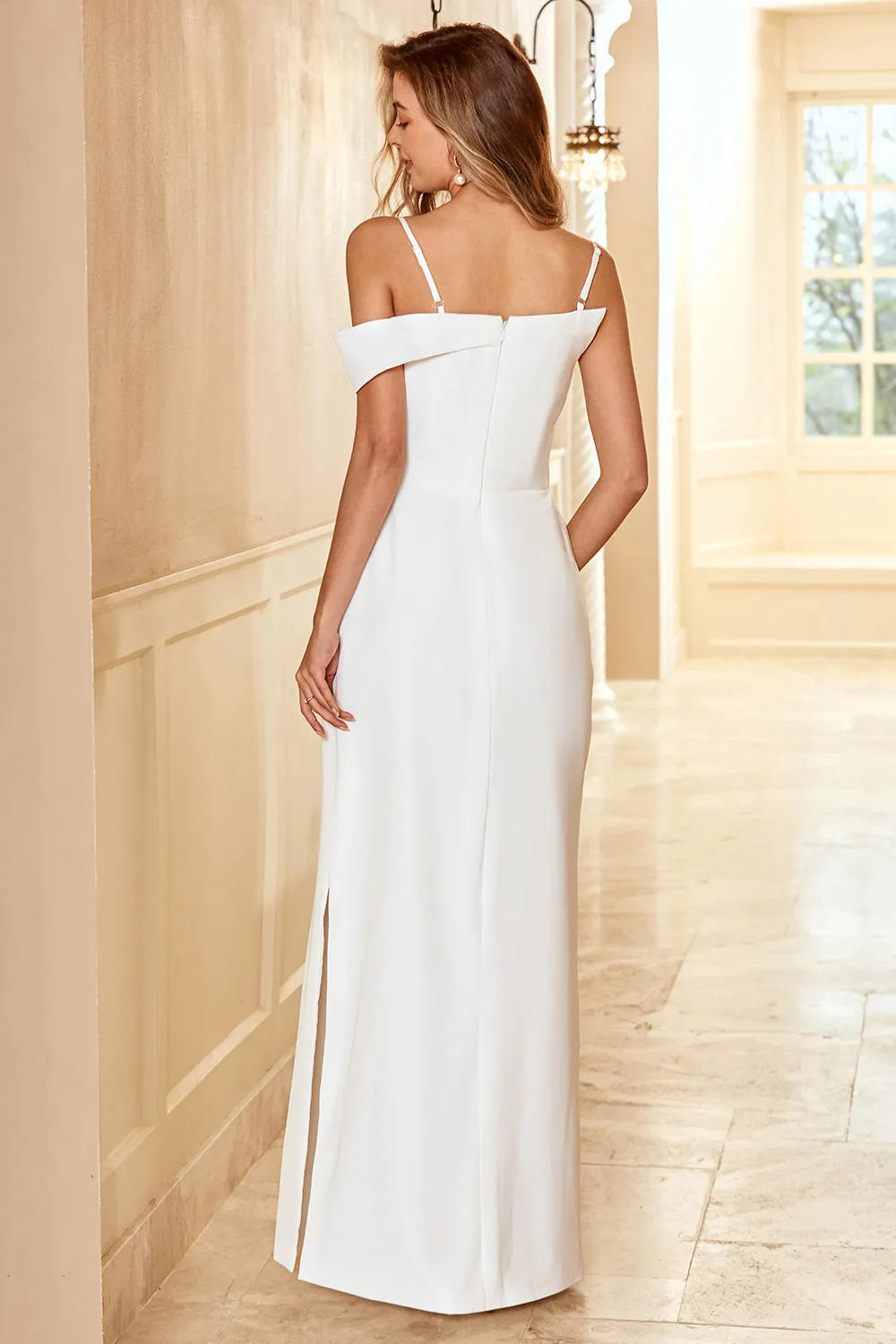 Sheath Spaghetti Straps White Long Bridesmaid Dress sold by Zapaka product image thumbnail 2