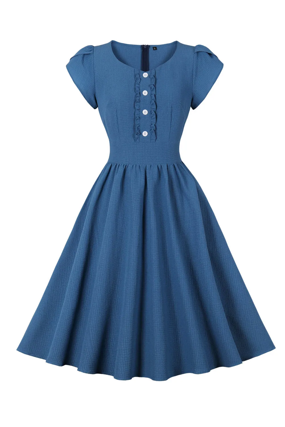 Blue Plaid Swing 1950s Dress with Ruffles sold by Zapaka