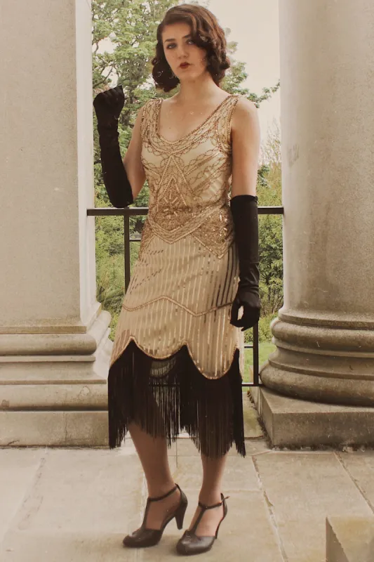 1920s Champagne Fringe Sequins Dress sold by Zapaka