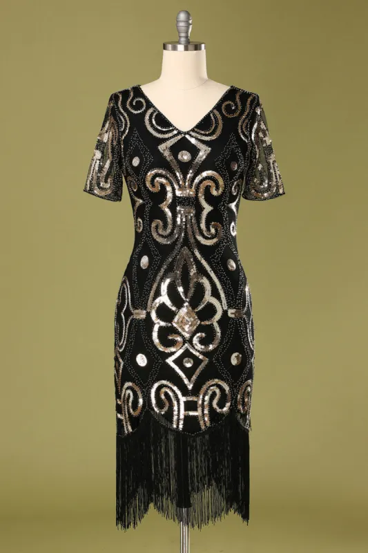 1920s Black Sequins Flapper Dress sold by Zapaka