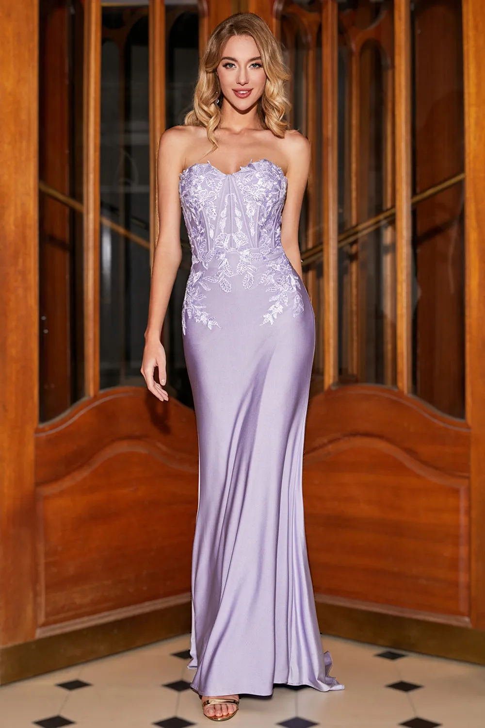 Stylish Mermaid Sweetheart Lilac Corset Prom Dress with Lace Appliques sold by Zapaka product image thumbnail 3