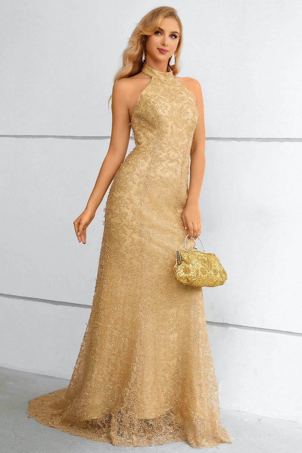 Golden Halter Neck Mermaid Prom Dress sold by Zapaka product image thumbnail 5