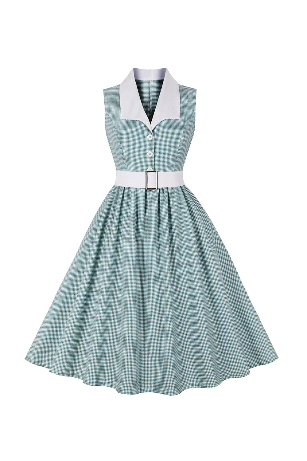 Green Plaid Swing 1950s Dress with Belt sold by Zapaka