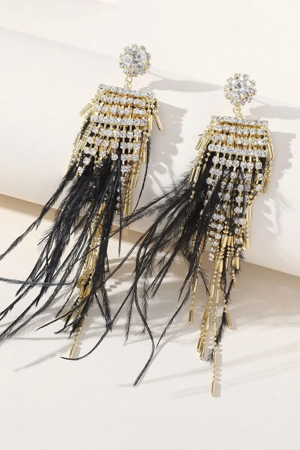 Tassel Feather Rhinestone Long Earrings sold by Zapaka product image thumbnail 4