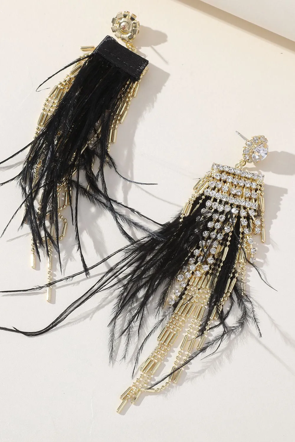 Tassel Feather Rhinestone Long Earrings sold by Zapaka product image thumbnail 5