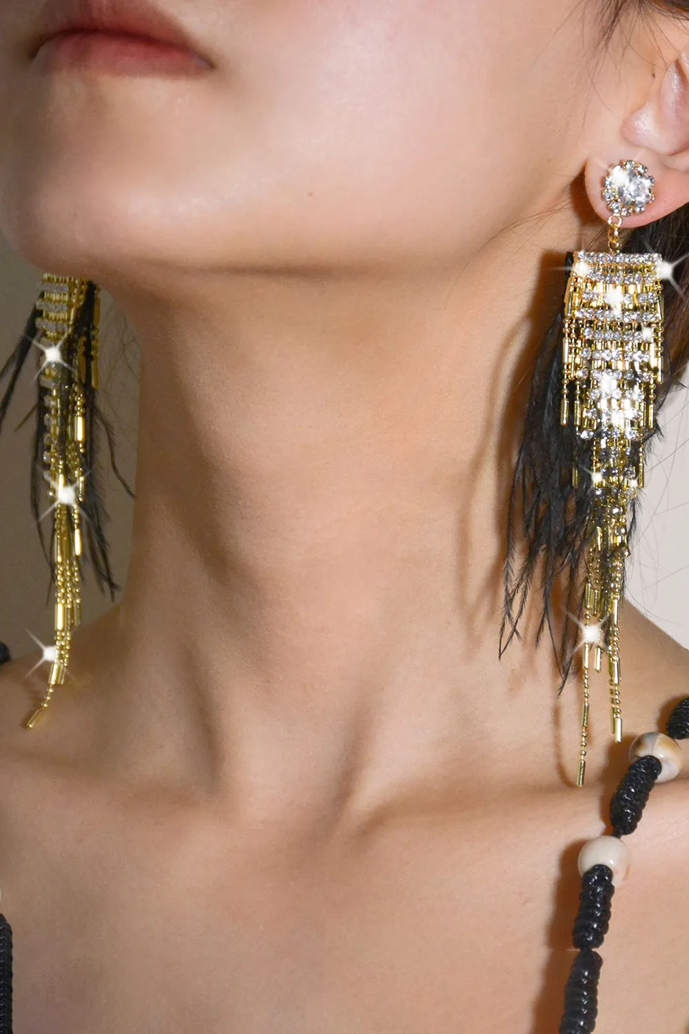 Tassel Feather Rhinestone Long Earrings sold by Zapaka product image thumbnail 2