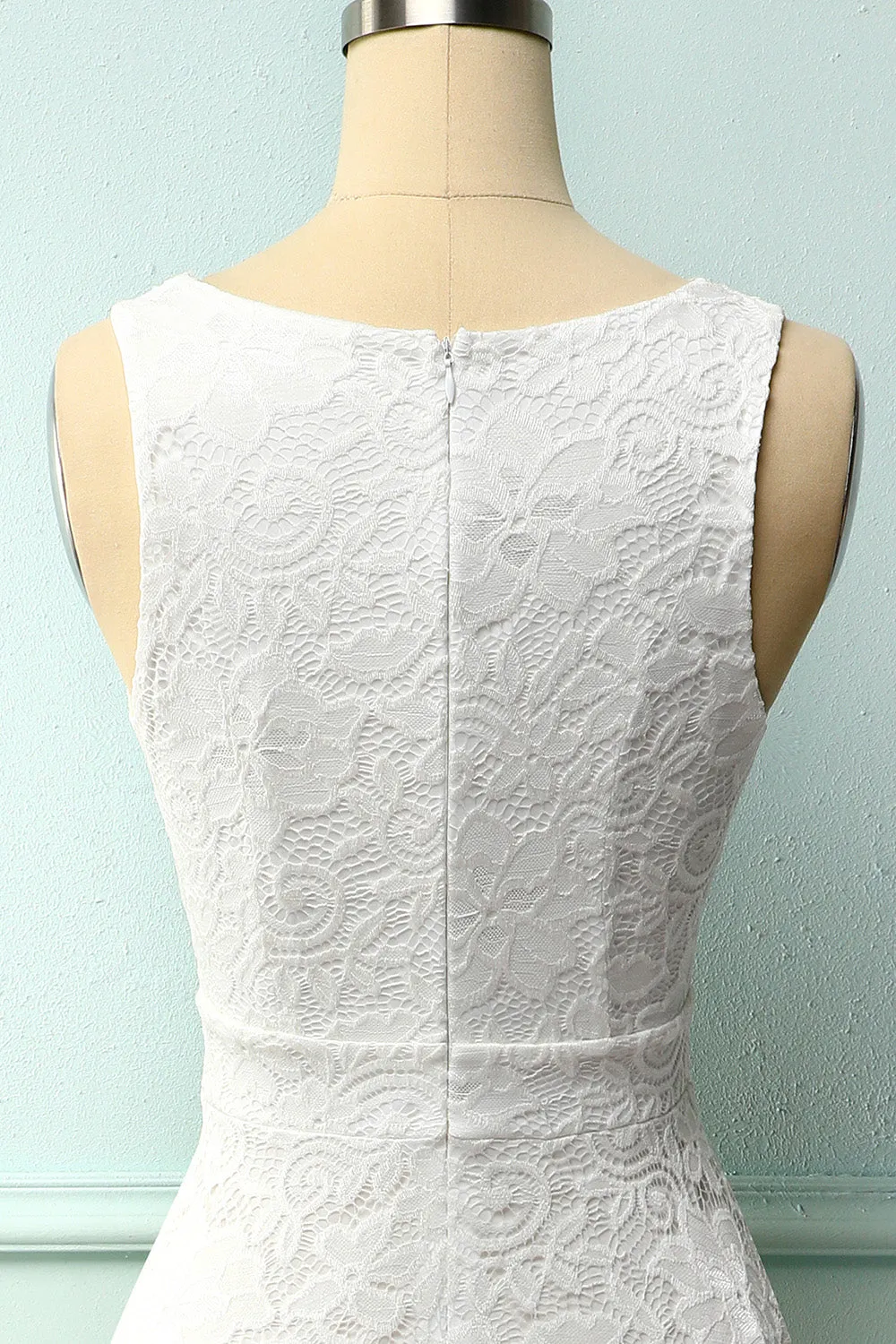 White V-Neck Lace Dress sold by Zapaka product image thumbnail 4