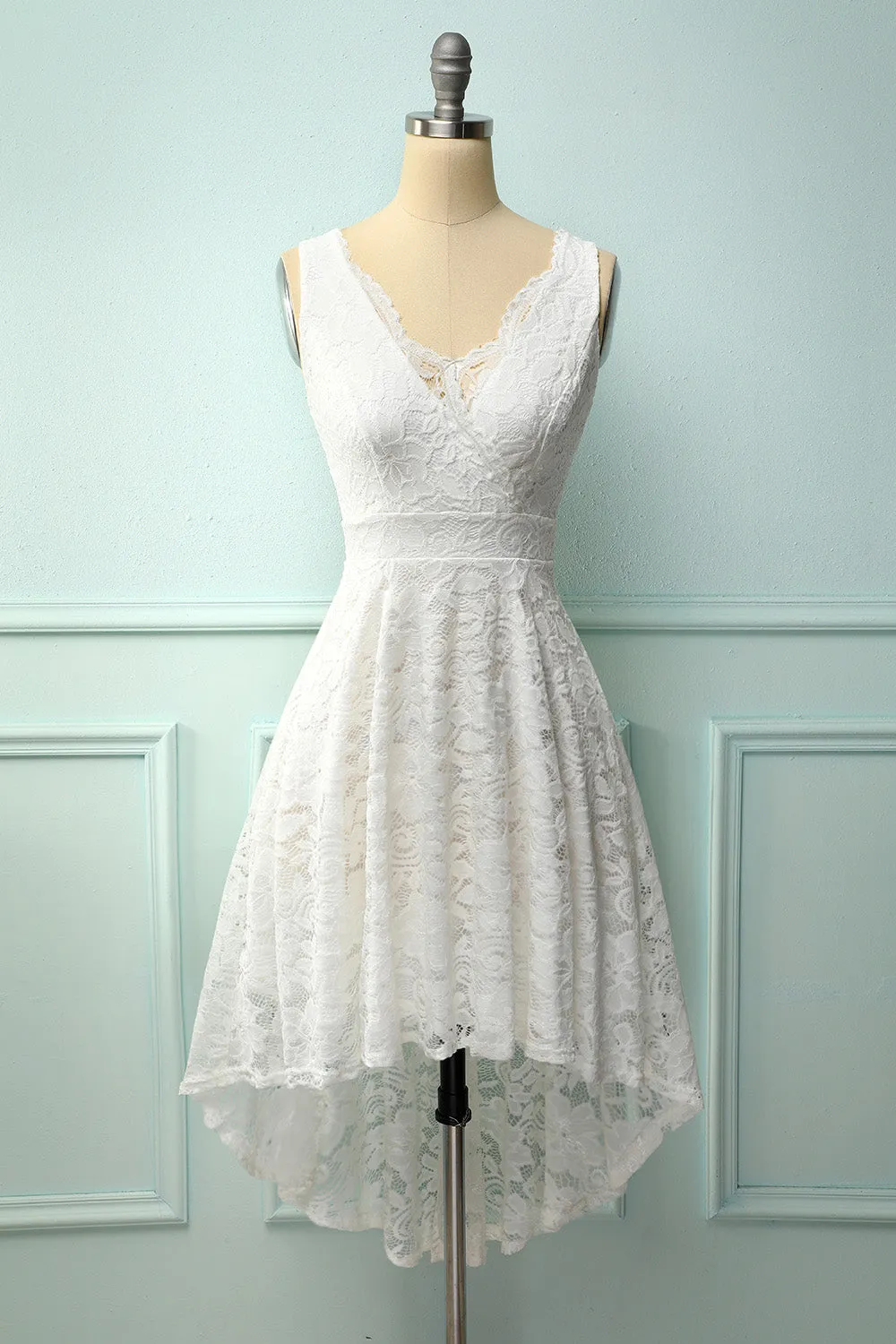 White V-Neck Lace Dress sold by Zapaka