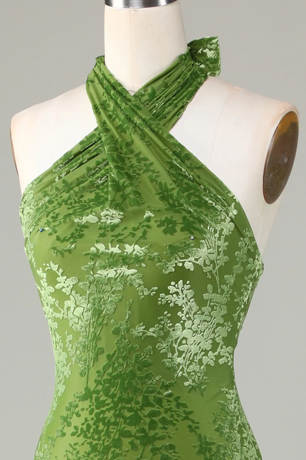 Velvet Halter Olive Bridesmaid Dress sold by Zapaka product image thumbnail 5