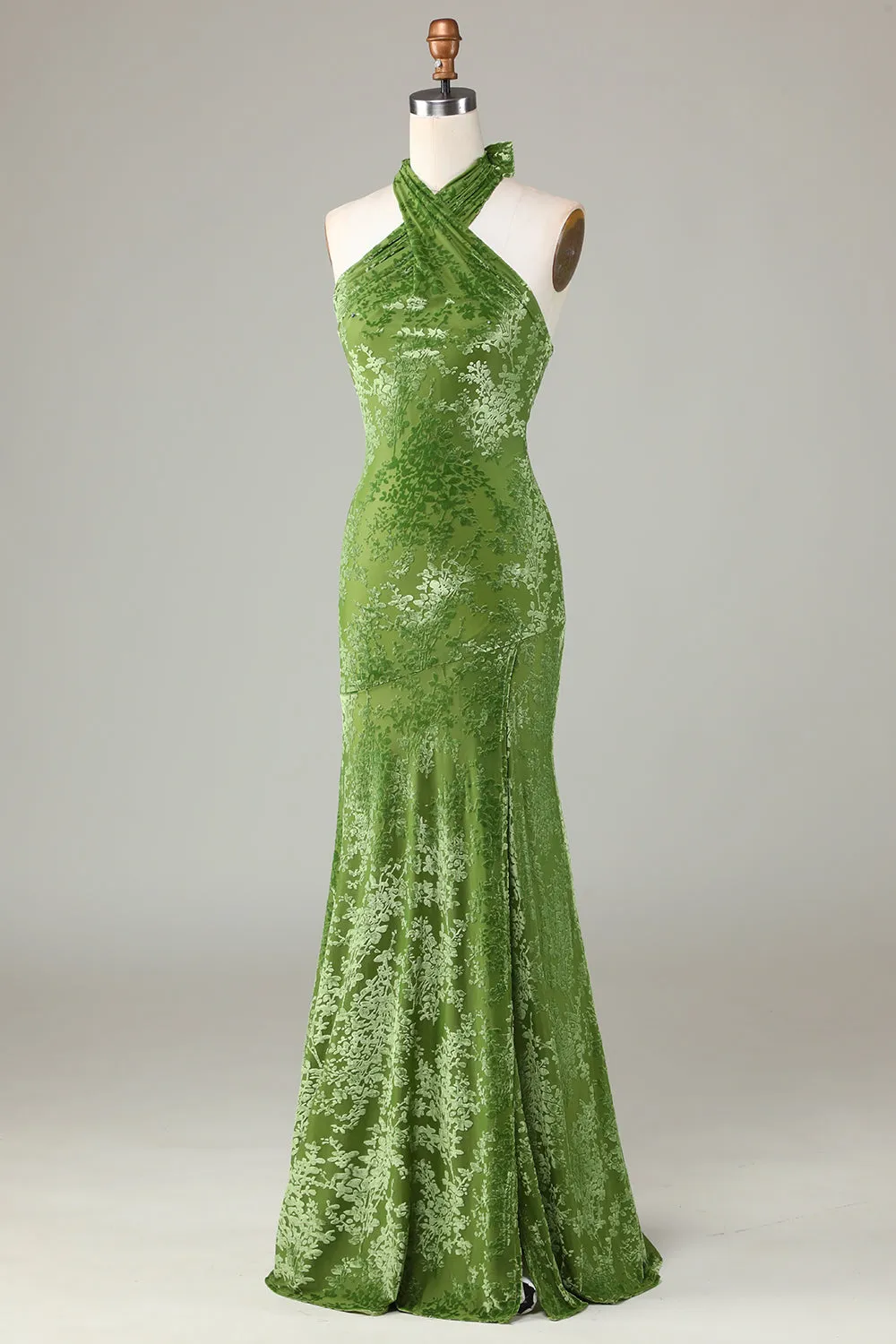 Velvet Halter Olive Bridesmaid Dress sold by Zapaka product image thumbnail 3