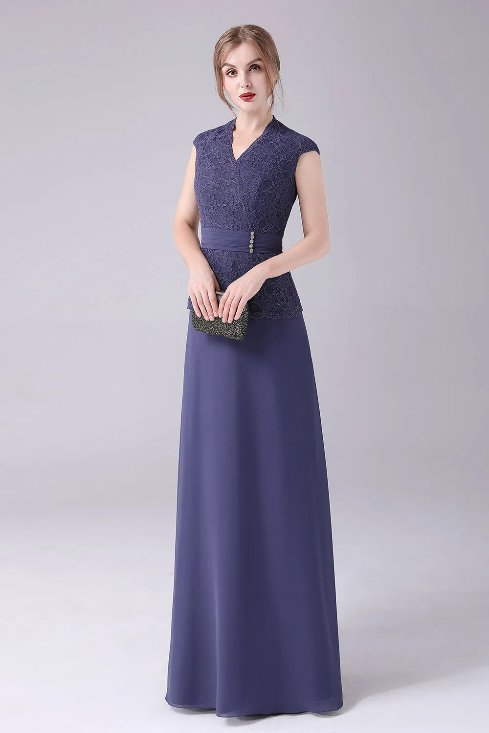 Stormy Blue A-line V-neck Floor Length Mother of the Bride Dress sold by Zapaka product image thumbnail 3