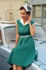 Green Lapel Neck 1950s Swing Dress with Belt sold by Zapaka