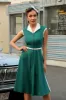 Green Lapel Neck 1950s Swing Dress with Belt sold by Zapaka