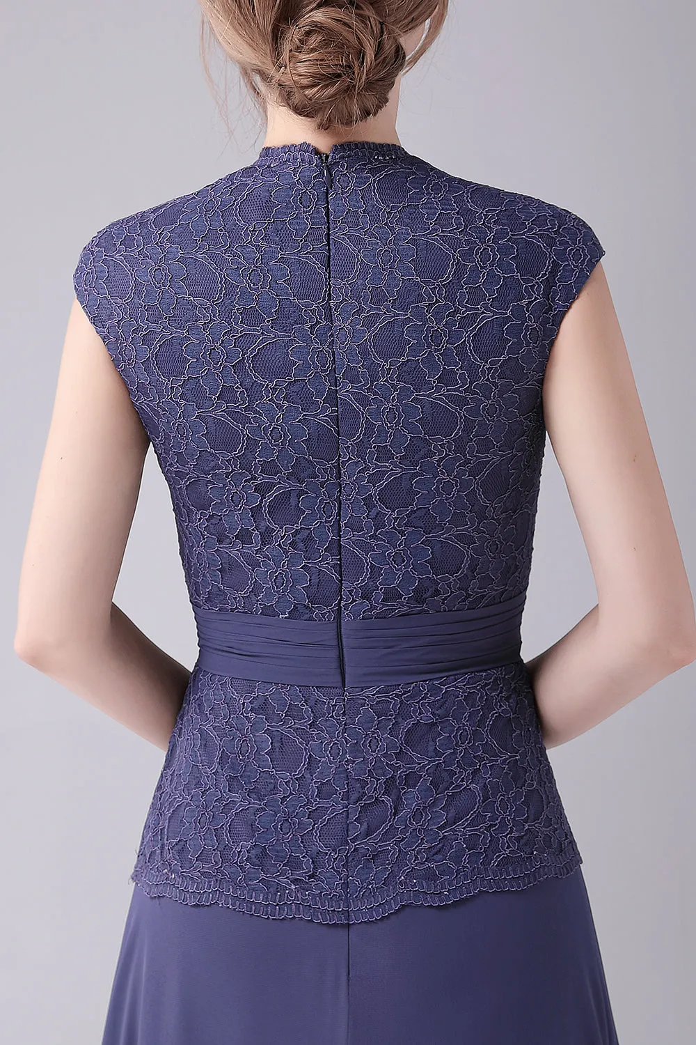 Stormy Blue A-line V-neck Floor Length Mother of the Bride Dress sold by Zapaka product image thumbnail 4