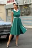 Green Lapel Neck 1950s Swing Dress with Belt sold by Zapaka