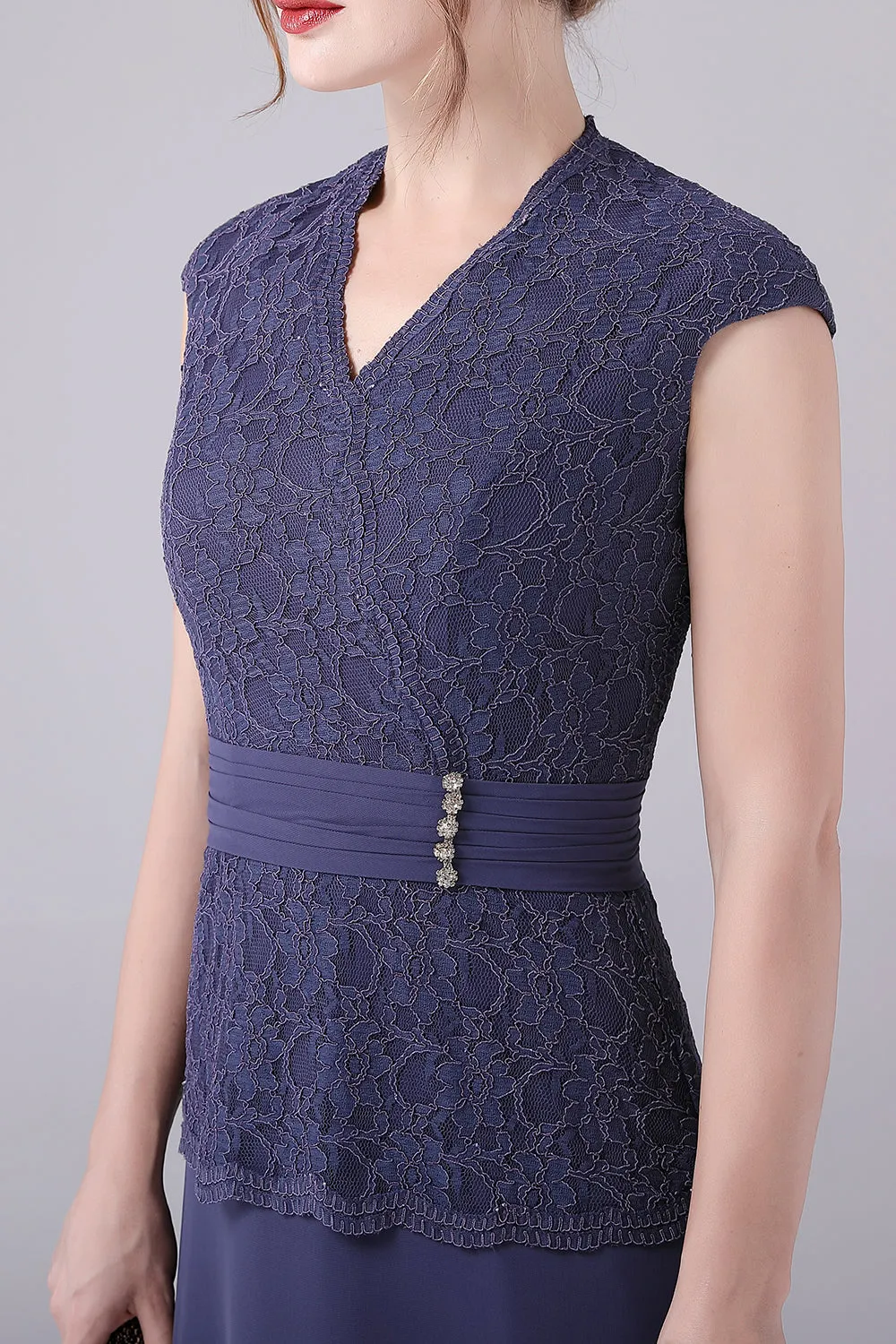 Stormy Blue A-line V-neck Floor Length Mother of the Bride Dress sold by Zapaka product image thumbnail 5