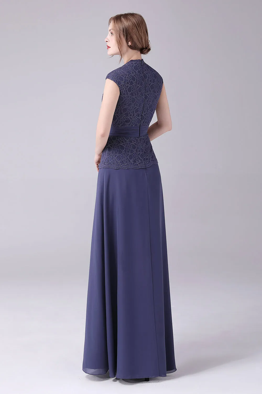 Stormy Blue A-line V-neck Floor Length Mother of the Bride Dress sold by Zapaka product image thumbnail 2