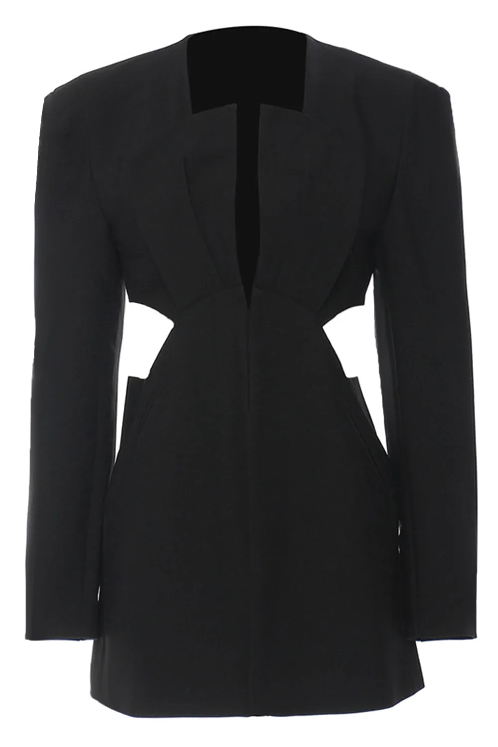 Black Slim Fit Cut-out Women Collarless Blazer sold by Zapaka