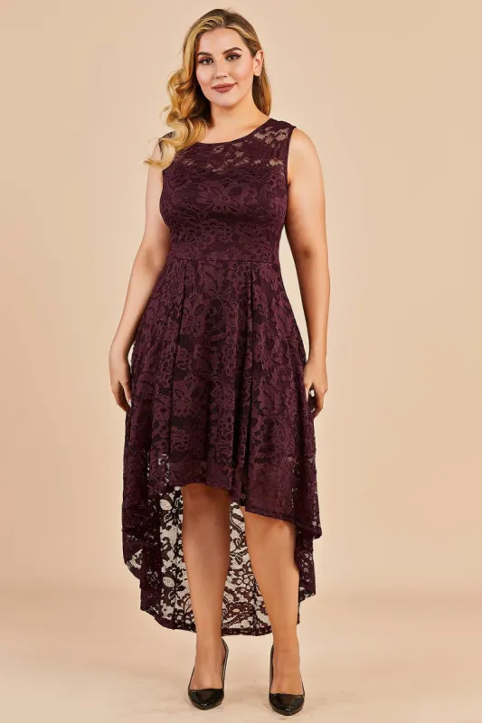 Plus Size Asymmetry Lace Party Dress sold by Zapaka