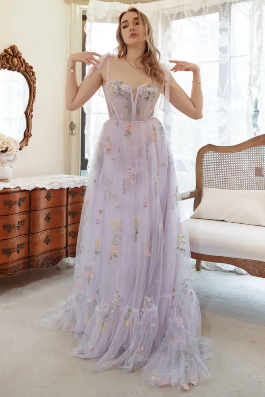 Lavender Tulle A Line Corset Plus Size Prom Dress with Embroidered sold by Zapaka