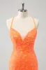 Sparkly Orange Lace-Up Back Tight Short Homecoming Dress with Sequins sold by Zapaka