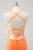 Sparkly Orange Lace-Up Back Tight Short Homecoming Dress with Sequins sold by Zapaka