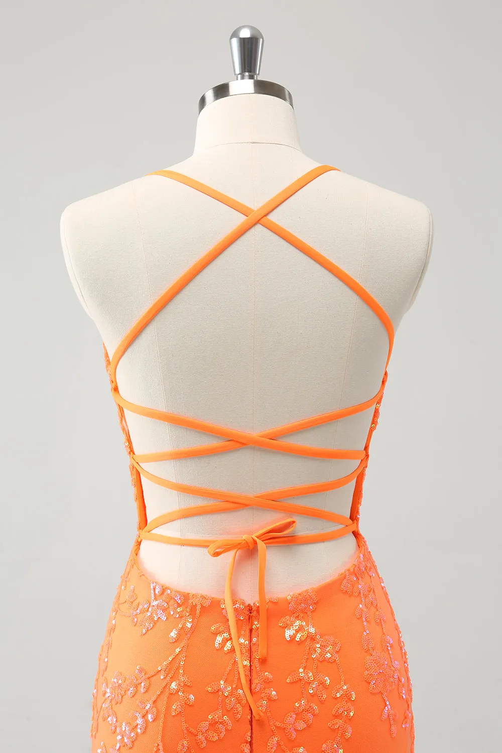 Sparkly Orange Lace-Up Back Tight Short Homecoming Dress with Sequins sold by Zapaka product image thumbnail 5