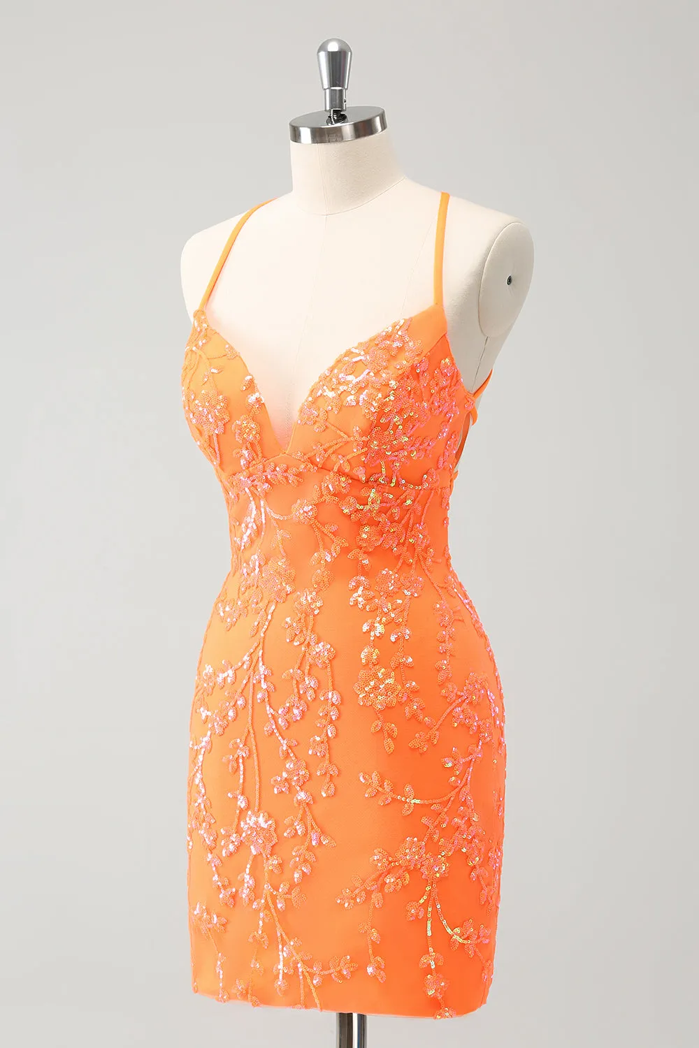 Sparkly Orange Lace-Up Back Tight Short Homecoming Dress with Sequins sold by Zapaka product image thumbnail 3
