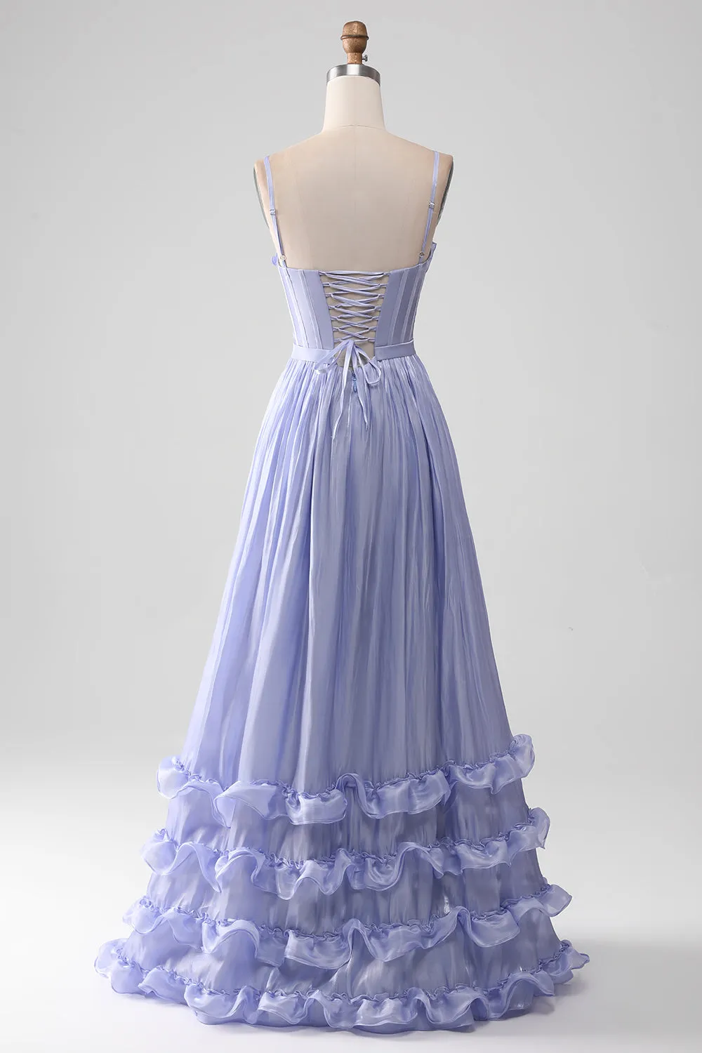 Lavender Spaghetti Straps A Line Ruffles Prom Dress with Slit sold by Zapaka product image thumbnail 2