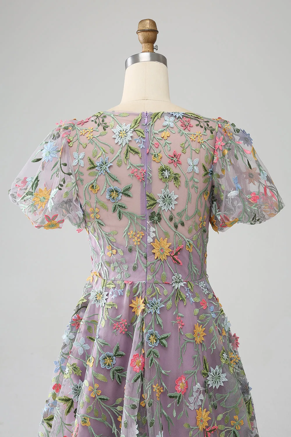 Mauve Ball-Gown/Princess Embroidered Prom Dress with Short Sleeves sold by Zapaka product image thumbnail 5