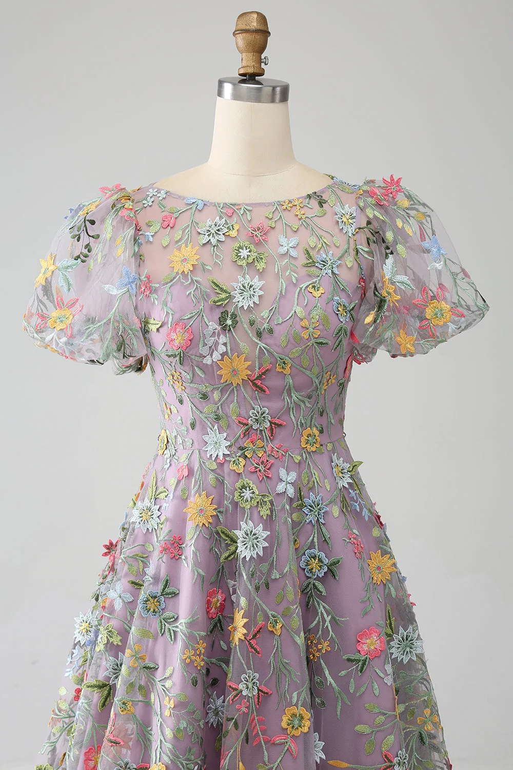 Mauve Ball-Gown/Princess Embroidered Prom Dress with Short Sleeves sold by Zapaka product image thumbnail 4