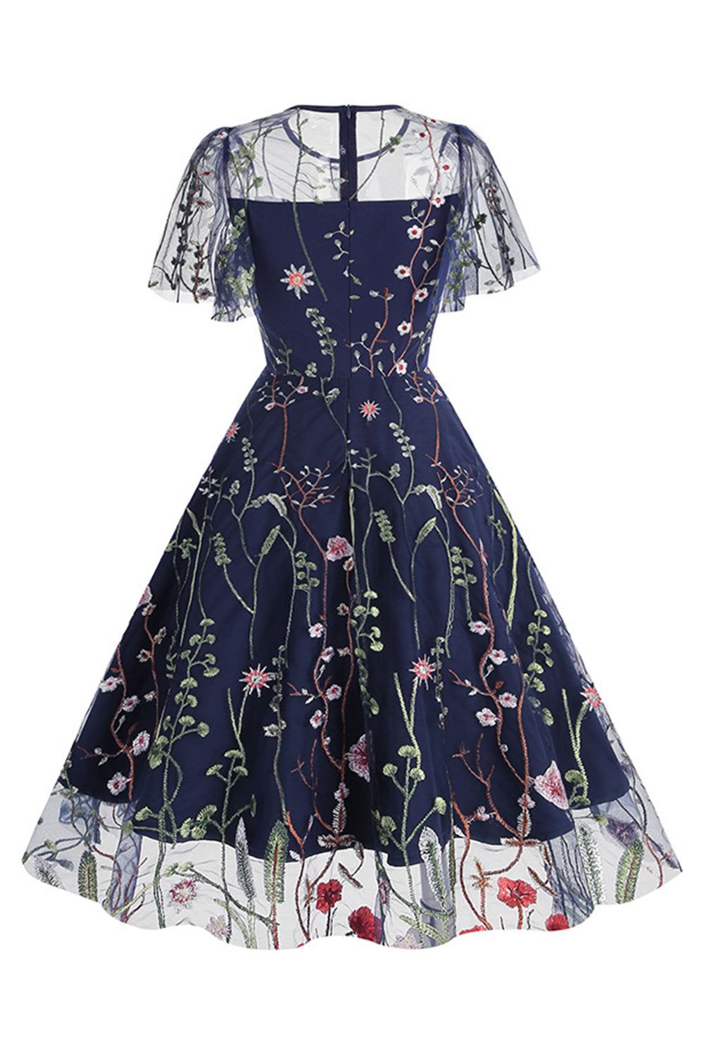 Black Short Sleeves Swing 1950s Dress with Embroidery sold by Zapaka product image thumbnail 5
