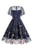 Black Short Sleeves Swing 1950s Dress with Embroidery sold by Zapaka