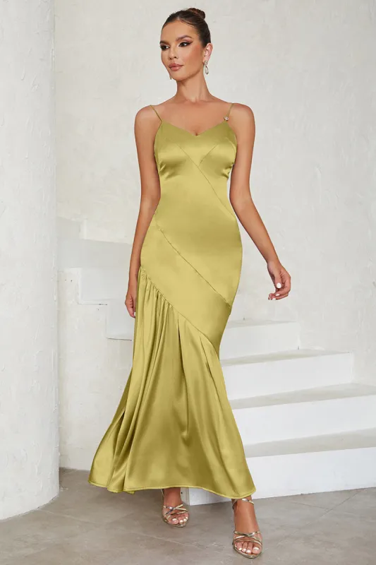 Spaghetti Straps Light Yellow Formal Dress sold by Zapaka