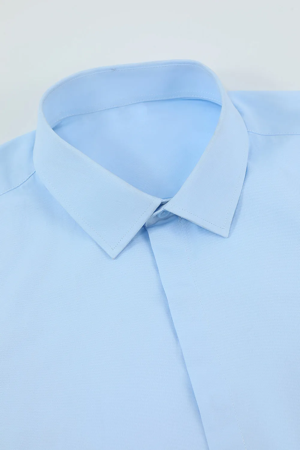 Men's Light Blue Collar Solid Long Sleeves Dress Shirt sold by Zapaka product image thumbnail 4