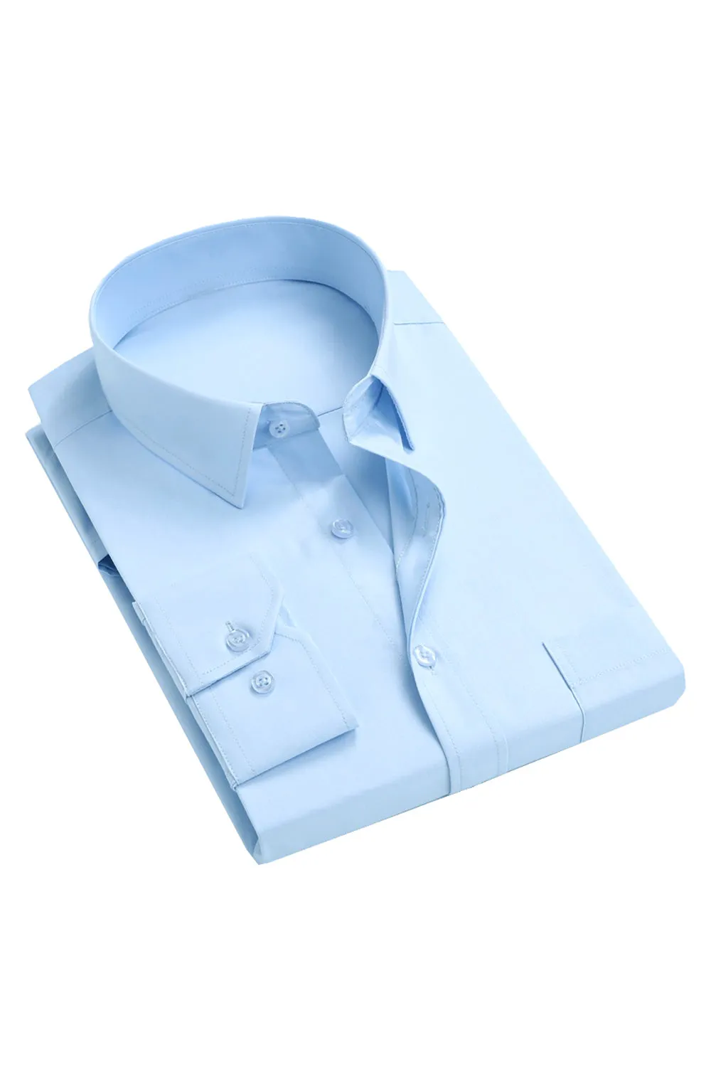 Men's Light Blue Collar Solid Long Sleeves Dress Shirt sold by Zapaka