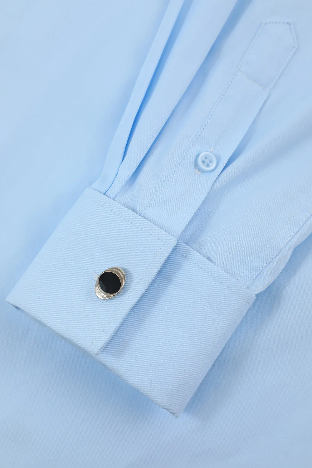 Men's Light Blue Collar Solid Long Sleeves Dress Shirt sold by Zapaka product image thumbnail 5