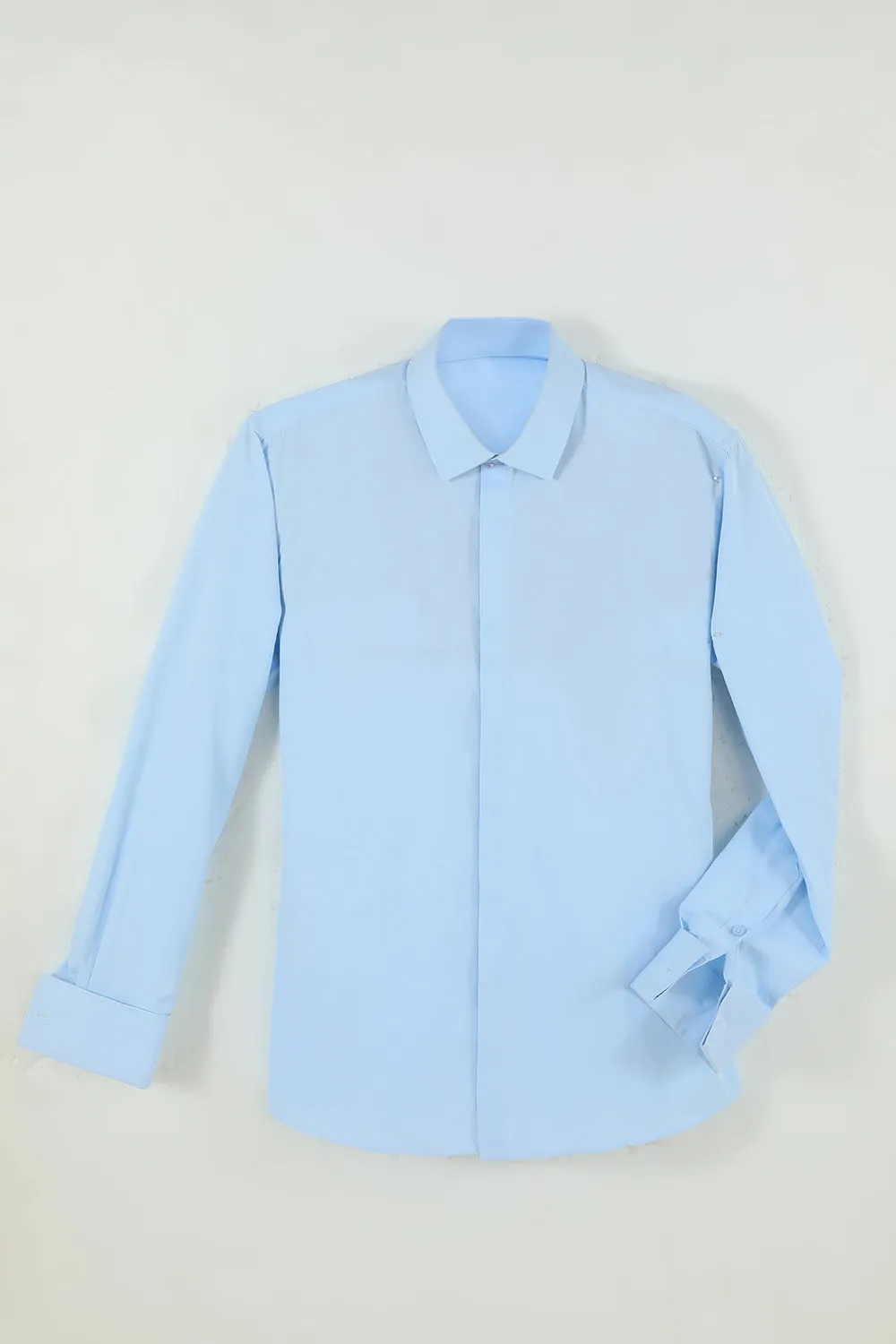 Men's Light Blue Collar Solid Long Sleeves Dress Shirt sold by Zapaka product image thumbnail 2